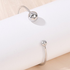 Нержавеющая Сталь Цвет 304 браслеты-манжеты из нержавеющей стали, браслеты с крутящим моментом для женщин, круглый шар, цвет нержавеющей стали, 3/8 дюйм (1 см), внутренний диаметр: 2-3/8 дюйм (5.95 см)