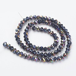 Prussian Blue Electroplate Transparent Glass Beads Strands, Half Rose Gold Plated, Faceted, Rondelle, Prussian Blue, 2.5x2mm, Hole: 0.4mm, about 199pcs/strand, 13.4 inch(34cm)