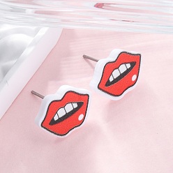 Lip Деревянные серьги-гвоздики, с 304 гвоздями из нержавеющей стали, платина, губа, 10.5x15 мм