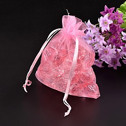Pink Сумочки из органзы , мешочки из органзы для попурри, со шнурком, прямоугольные, розовые, 12x10 см