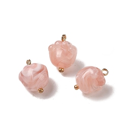 Salmon Acrylic Pendants, Imitation Gemstone, with Brass Loops, Footprint, Salmon, 16x13x11mm, Hole: 1.6mm