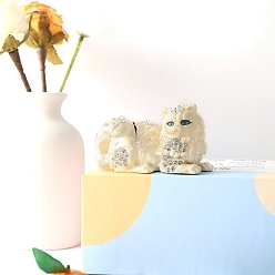 Cat Shape Шкатулки для безделушек из сплава, хрустальные, со стразами, металлические, на петлях, коллекционные фигурки животных эмалированные футляры, домашнего декора, цветочный белый, форма кошки, 8.5x5x4 см