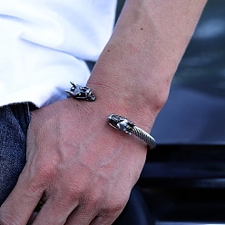 Серебро 304 браслеты-манжеты из нержавеющей стали, браслеты с головой дракона для мужчин, серебряные, внутренний диаметр: 1/4 дюйм (0.6 см) ~ 1/4 дюйм (0.8 см)