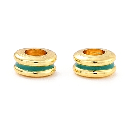 Green Brass Rack Plating, with Enamel Beads, Real 18K Gold Plated, Cadmium Free & Lead Free
 , Rondelle, Green, 6x3mm, Hole: 3mm