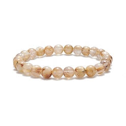 Rutilated Quartz Grade AA Natural Gold Rutilated Quartz Round Beaded Stretch Bracelets for Women, Inner Diameter: 2 inch(5cm), Beads: 7mm