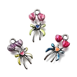 (52) Непрозрачная лаванда Подвески из эмали и сплава, цветок, разноцветные, 17x8x4 мм, отверстие : 1.6 мм