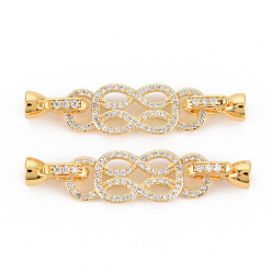 Real 18K Gold Plated Brass Micro Pave Clear Cubic Zirconia Fold Over Clasps, Nickel Free, Real 18K Gold Plated, 10x27.5x2.5mm, Clasp: 12x5.5x6.5mm, Inner Diameter: 3.5mm