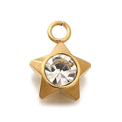 Звезда 304 подвески из нержавеющей стали с кубическим цирконием, реальный 18 k позолоченный, звезда, 10x7.5x3 мм, отверстие : 1.8 мм