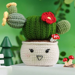 Dark Sea Green DIY Cactus Planter Display Decoration Knitting Kits for Beginners, Include Cotton Filler, Crochet Hooks, Polyester Yarn, Craft Eye, Crochet Needle, Stitch Markers, Instrction, Dark Sea Green, 10x18cm