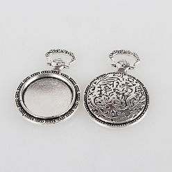 Antique Silver Tibetan Style Alloy Pendant Cabochon Settings, Cadmium Free & Lead Free, Flat Round with Pattern, Antique Silver, Tray: 20mm, 39x27x3.5mm, Hole: 9x3mm, about 145pcs/kg