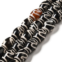 Lotus Pattern Тибетского стиля DZI бисер нитей, натуральные и крашеные шарики агата, рис, чёрные, узор лотоса, 13~14x9.5~10 мм, отверстие : 1.4 мм, около 25 шт / нитка, 13.58 дюйм (34.5 см)
