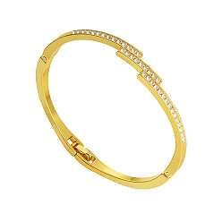 Золотой Шарнирные браслеты из сплава для женщин, с кристально горный хрусталь, золотые, внутренний диаметр: 2x2-1/4 дюйм (5.1x5.8 см)