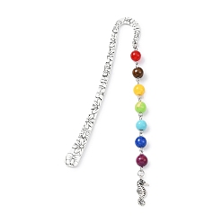 Sea Horse Закладки из сплава с морской тематикой, Круглая подвеска-закладка из смешанного камня чакры из бисера, морской конек, 139x21 мм