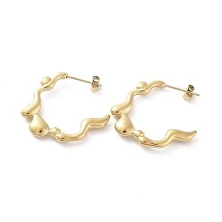 Золотой Вакуумное покрытие pvd 304 серьги-гвоздики из нержавеющей стали с закрученным кольцом, серьги-кольца, золотые, 26x28.5 мм