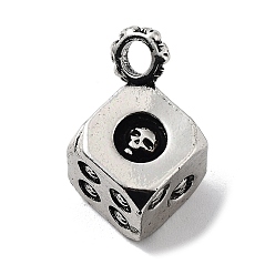 Dice Сплавочные подвески тибетского стиля, череп прелести, игральная кость, 27.5x18x19 мм, отверстие : 4 мм