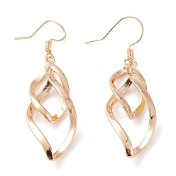 Золотой Латунь болтаться серьги, Twist ромб, золотые, 51 мм, штифты : 0.6 мм