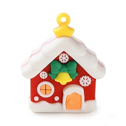Дом Подвески из ПВХ на рождественскую тематику, дом, 47.5x38.5x19 мм, отверстие : 2.8 мм