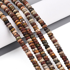 Пикассо Камень Натуральная полихромная яшма/камень Пикассо/нити бус из яшмы Пикассо, рондель, 4~4.5x2~2.5 мм, отверстие : 0.7 мм, около 151~152 шт / нитка, 15.16~15.35'' (38.5~39 см)