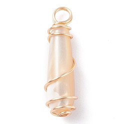 Antique White Natural Trochid Shell Pendants with Golden Tone Copper Wire Wrapped, Bullet, Antique White, 24.5x7x7mm, Hole: 3mm