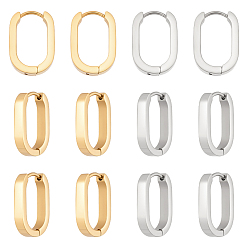 (52) Непрозрачная лаванда 6 пары 2 цвета 304 серьги-кольца из нержавеющей стали, овальные, разноцветные, 17x12.5x3 мм, 3 пары / цвет
