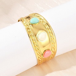 Настоящее золото 18K 304 Широкие браслеты-манжеты из нержавеющей стали для женщин, с акриловой, реальный 18 k позолоченный, 1-3/8 дюйм (3.35 см), внутренний диаметр: 2-1/2 дюйм (6.3 см)