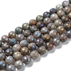 Лабрадорита Природные лабрадорита бисер нитей, круглые, с покрытием цвета радуги, граненые, 10 мм, отверстие : 1.2 мм, около 29~40 шт / нитка, 14.96''~15.35'' (38~39 см)
