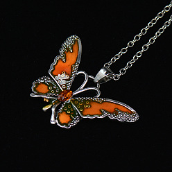 Темно-Оранжевый Ожерелья из сплава с эмалированной подвеской в виде бабочки, платина, темно-оранжевый, 17.72 дюйм (45 см)