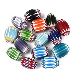 Color mezclado Cuentas de barril de vidrio millefiori hechas a mano, cuentas de chevrón, color mezclado, 33~38x23~31 mm, agujero: 3~12 mm