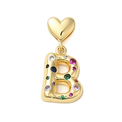 Letter B Покрытие стойки латунь микро паве прозрачные перданты из кубического циркония, без кадмия и без свинца, долговечный, реальный 18 k позолоченный, В письме, 31 мм, Кулон : 21x14.5x4 мм, отверстие : 6x3 мм