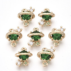 Vert Mer Connecteurs de liens en laiton doré, avec la glace, facette, planète, vert de mer, 10x9x5mm, Trou: 1.2mm
