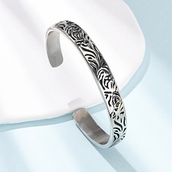 Античное Серебро Браслеты-манжеты из нержавеющей стали с гравировкой, Регулируемые украшения с цветочным узором для женщин и мужчин., античное серебро, внутренний диаметр: 304 дюйм (2.44 см)