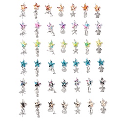 (52) Непрозрачная лаванда 7 шт. 7 стили окрашенные синтетические бирюзовые морские звезды и сплав морских животных подвески, морские подвески с петлями из медной проволоки, античное серебро, разноцветные, 27~37x14~18x5 мм, отверстие : 2.5 мм, 1 шт / стиль