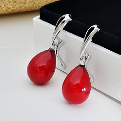 (123L) Белый крем непрозрачный блеск Латунные пластиковые серьги-кольца, с имитацией жемчуга, слеза, платина, огнеупорный кирпич, 30x13 мм