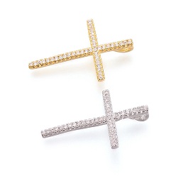 (52) Непрозрачная лаванда Латунные микро проложить кубического циркония подвески, без свинца и без кадмия, долговечный, крестик, прозрачные, разноцветные, 28x18x2 мм, отверстие : 1.5 мм