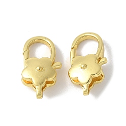 Настоящее золото 18K Карабин-лобстеры, латунные, стойки покрытие, долговечный, без свинца и без кадмия, цветок, реальный 18 k позолоченный, 20.5x11x7.5 мм, отверстие : 1.4 мм