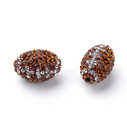 Topaz Handmade Polymer Clay Rhinestone Beads, Oval, Topaz, 15~15.5x10.5mm, Hole: 1.5mm