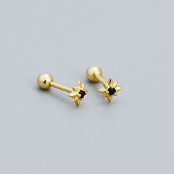 Черный Звезда 925 серьги для хряща уха из стерлингового серебра с инкрустацией кубическим цирконием, золотые, чёрные, 5 мм, Руководитель: 3 mm