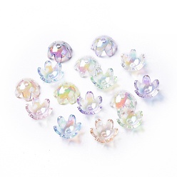 Mixed Color Plating Rainbow Opaque Acrylic Beads, Glitter, 6-Petal, Flower, Mixed Color, 14x14x6.5mm, Hole: 2.1mm