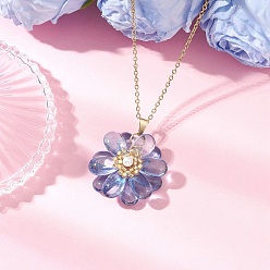 Королевский синий Стекло ожерелья шкентеля, с бусинами из ракушек и 304 цепочкой из нержавеющей стали, ожерелье для женщин, цветок, королевский синий, 17.68 дюйм (44.9 см)