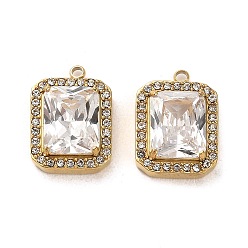 Прозрачный Настоящее 14к позолота 304 подвески из нержавеющей стали, со стеклянными стразами, прямоугольник амулеты, прозрачные, 15.5x11.5x5 мм, отверстие : 1.2 мм