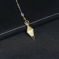 Howlite Resin Cone Dowsing Pendulums, Natural Howlite Chip inside and Metal Findings Charm, 380mm