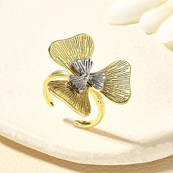 Платиновый & Золотой Латунные кольца-манжеты для женщин, цветок, стойки покрытие, долговечный, без свинца и без кадмия, платиной и золотом, внутренний диаметр: 18 мм