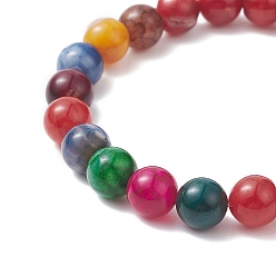 Mixed Color Dyed Natural Weathered Agate Round Beaded Stretch Bracelet for Women, Mixed Color, Inner Diameter: 2-3/8 inch(6cm)