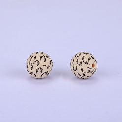 Beige Printed Round Silicone Focal Beads, Beige, 15x15mm, Hole: 2mm