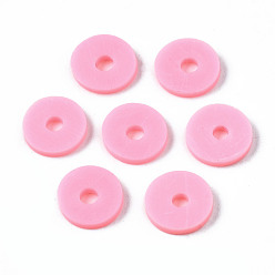 Flamingo Handmade Polymer Clay Beads, Disc/Flat Round, Heishi Beads, Flamingo, 4x1mm, Hole: 1mm, about 55000pcs/1000g