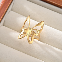Бабочка 304 открытые кольца манжеты из нержавеющей стали, золотые, бабочка, размер США 7 (17.3 мм)