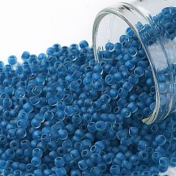(932FM) Dark Blue Lined Aqua Matte Toho runde Rocailles, japanische Rocailles, (932 fm) dunkelblau gefüttertes Aquamatt, 11/0, 2.2 mm, Bohrung: 0.8 mm, ca. 135000 Stk. / Pfund