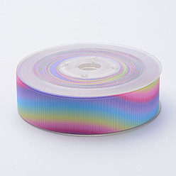 Colorful Polyester Grosgrain Ribbons, Printed, Colorful, 1 inch(25mm), about 100yards/roll(91.4m/roll)
