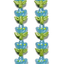 Светло-Голубой Бусы лэмпворк ручной работы, тюльпан, Небесно-голубой, 21.5~22.5x18~18.5x7 мм, отверстие : 1.5 мм, около 20 шт / нитка, 16.14'' (41 см)