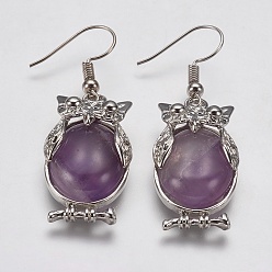 Améthyste Boucles d'oreilles améthyste naturelles, chouette, 47 mm, broches: 0.5 mm